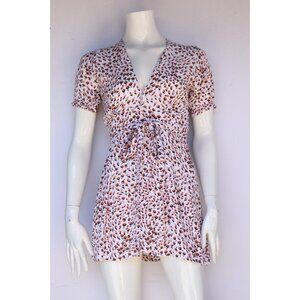 For love & Lemons Women’s Size US4 S White Brown Red Floral Dress Tie-Back Mini